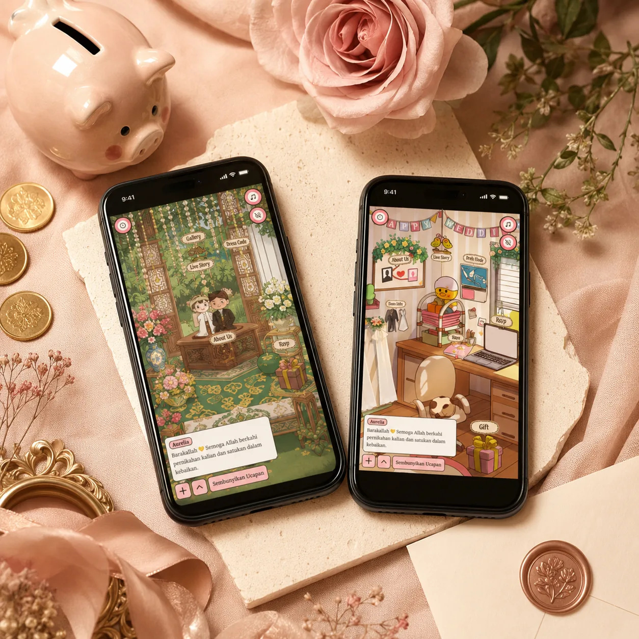 Smartphone menampilkan pengaturan fitur undangan digital sesuai budget