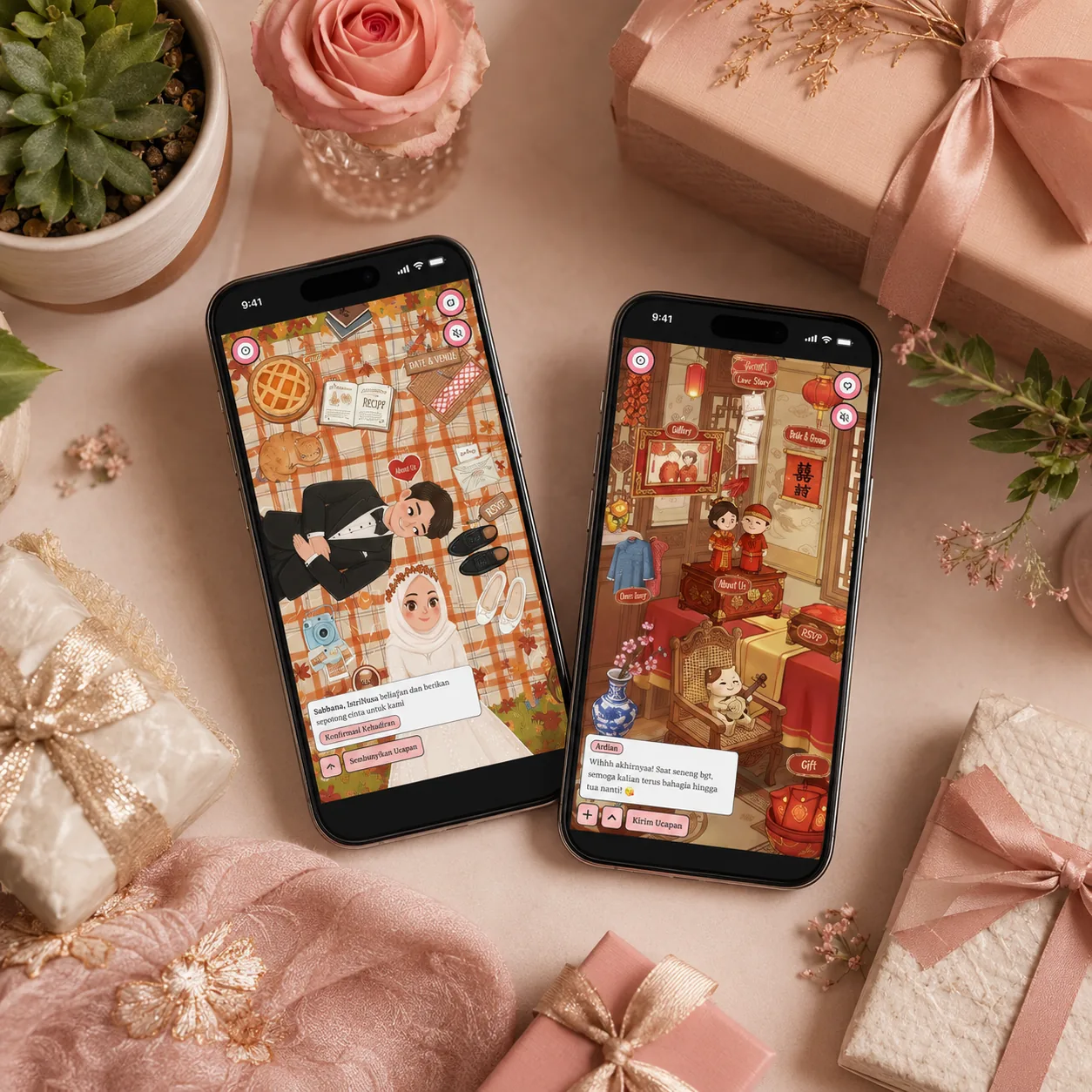 Ide kado pernikahan ditampilkan lewat fitur kado digital di undangan pada layar ponsel