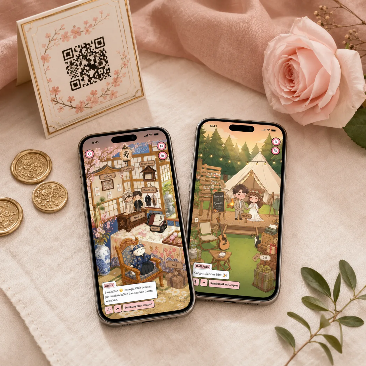 Bagian amplop digital dan QRIS di undangan pernikahan cashless