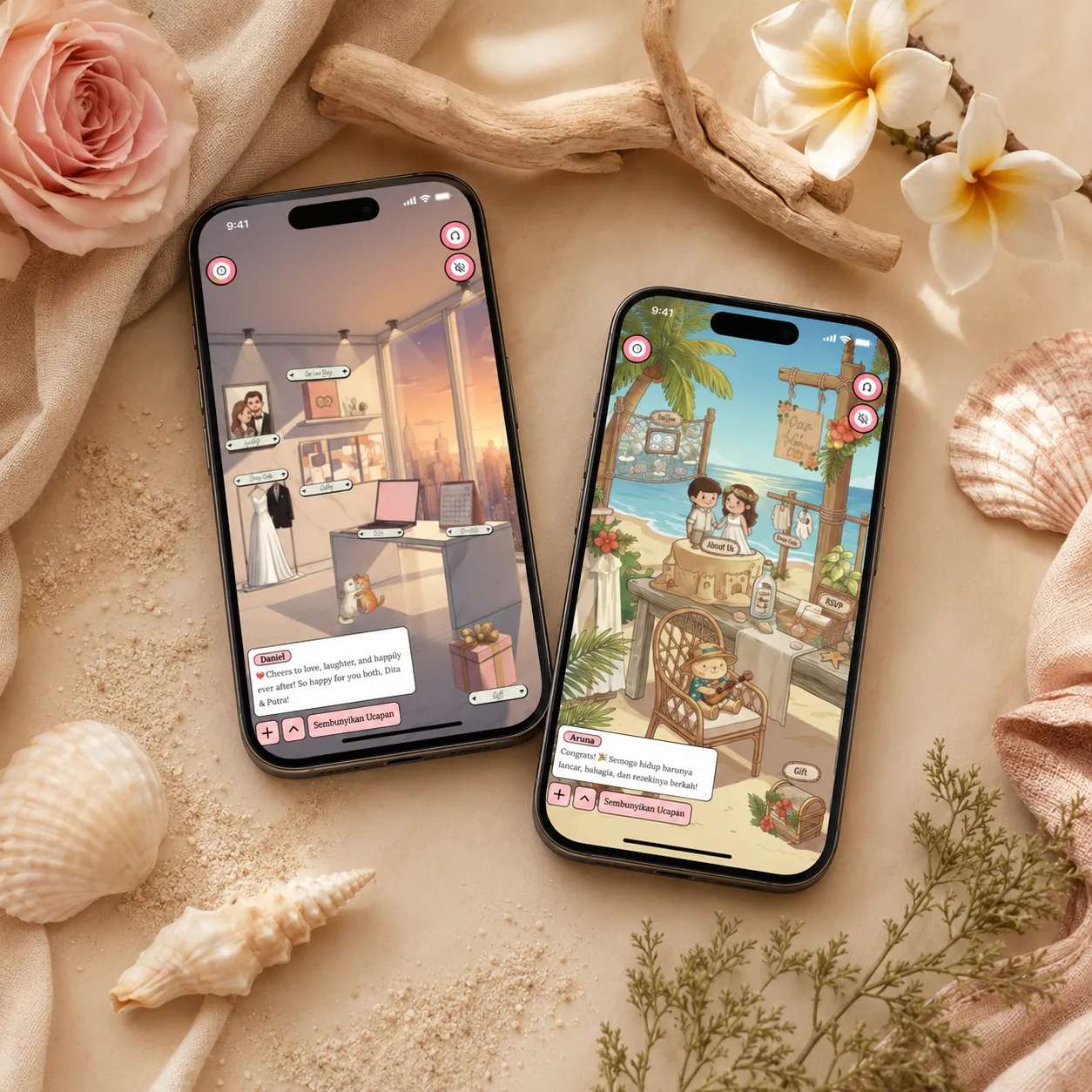 Galeri foto prewedding pantai di undangan digital tema tropis