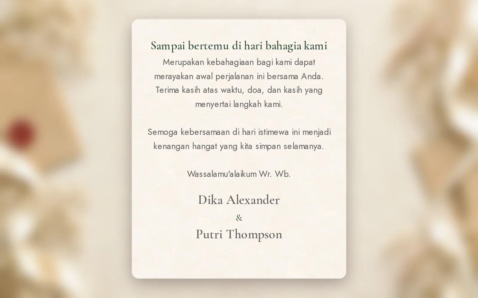 Bagian teks penutup undangan digital tema Jingga yang bisa diubah di Teks & dekorasi